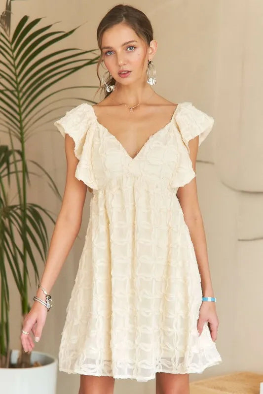 Image of ADORA Tie Back V-Neck Ruffle Sleeve Dress | Queeble.shop