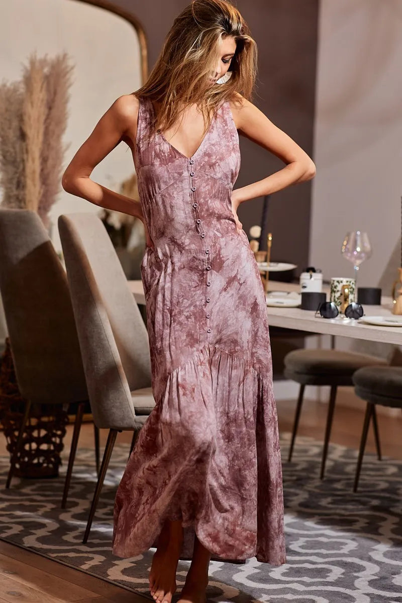 Image of BiBi Tie-Dye Sleeveless V-Neck Dress | Queeble.shop