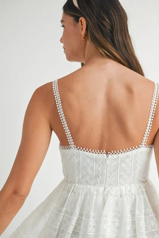 Image of MABLE Eyelet Lace Babydoll Mini Cami Dress | Queeble.shop