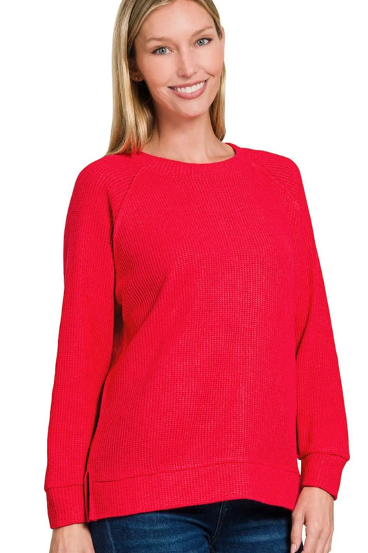 Image of Zenana Round Neck Raglan Long Sleeve Sweater | Queeble.shop