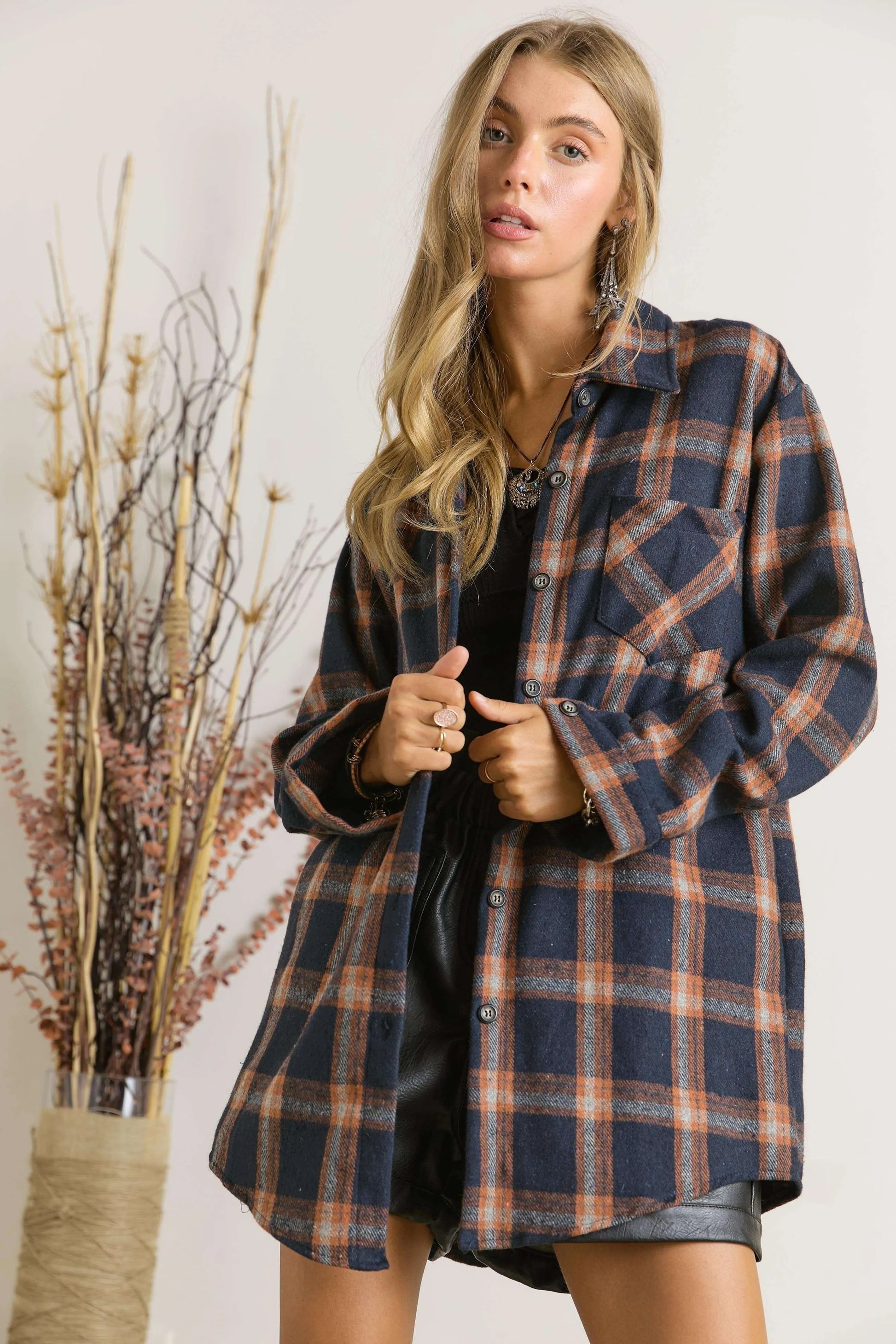 Image of ADORA Full Size Button Down Flannel Shirt Plus Size | Queeble.shop