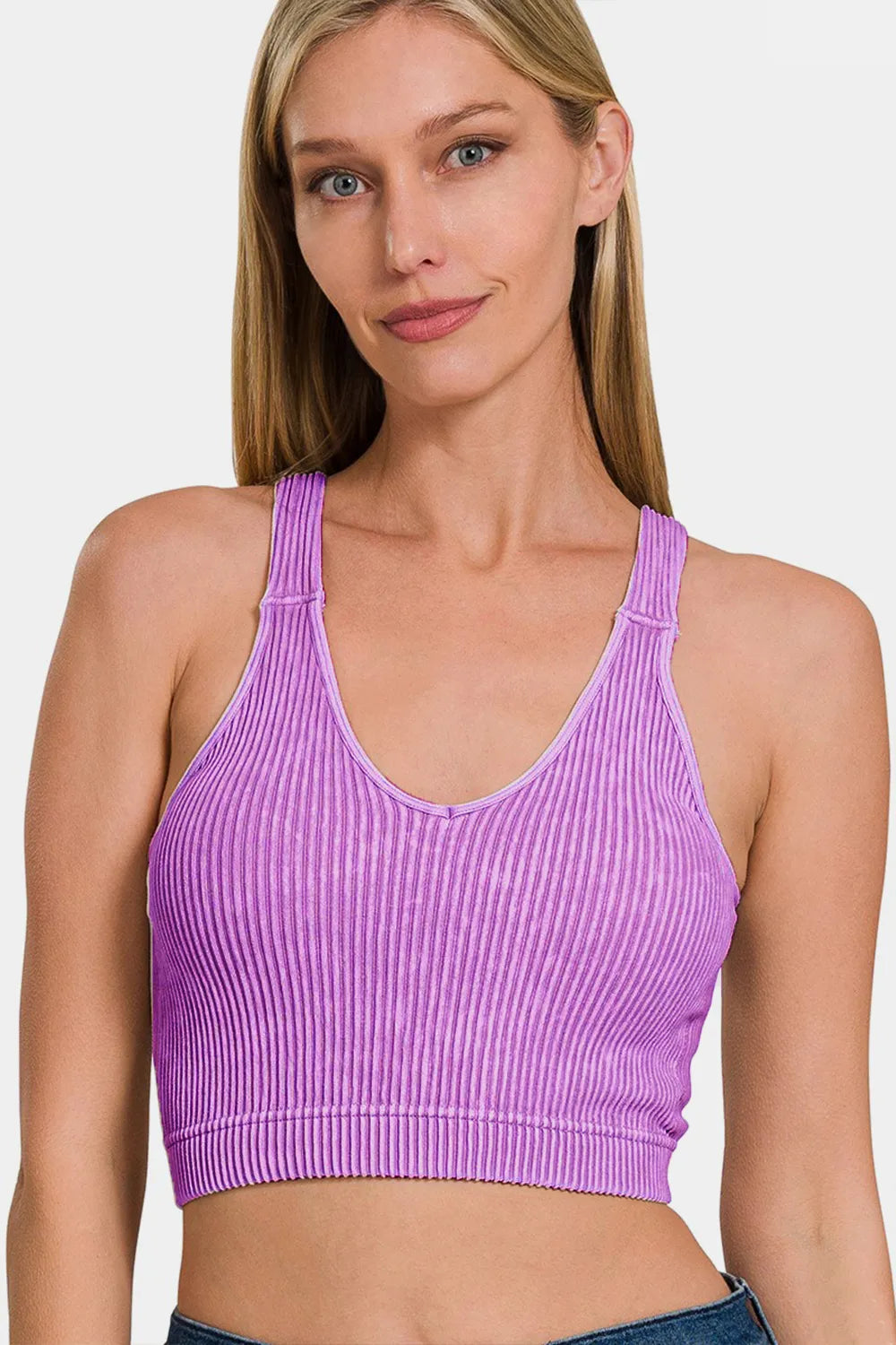 Image of Zenana Washed Ribbed Cropped Bra Padded Tank | Queeble.shop