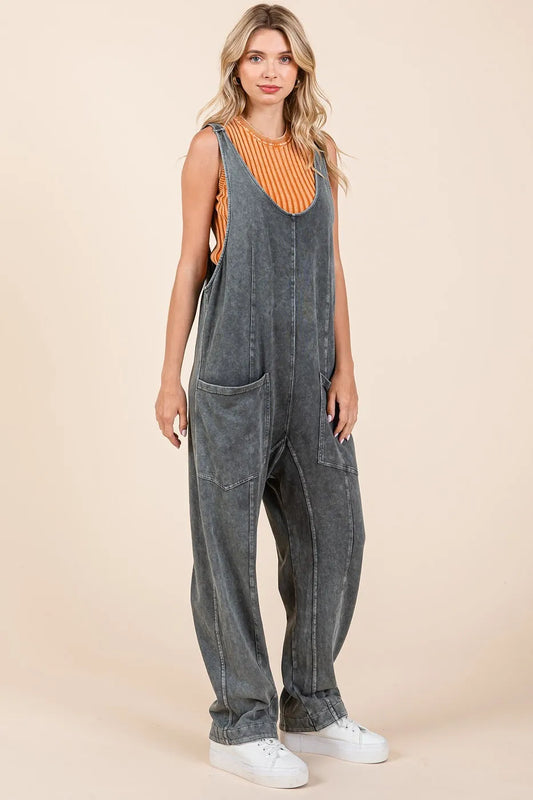 Image of Mittoshop Mineral Wash Relaxed Fit Sleeveless Harem Jumpsuit | Queeble.shop