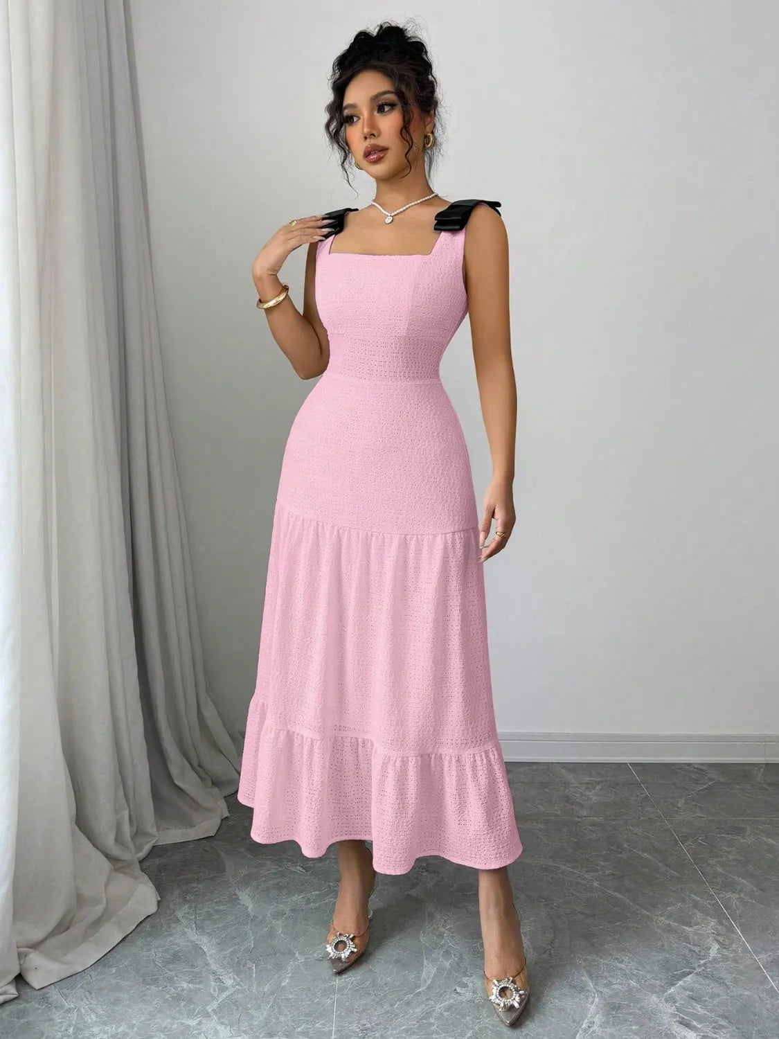 Image of Square Neck Wide Strap Dress | Queeble.shop