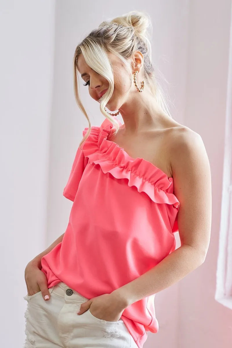Image of BiBi Ruffled Asymmetrical Crepe One Shoulder Top | Queeble.shop