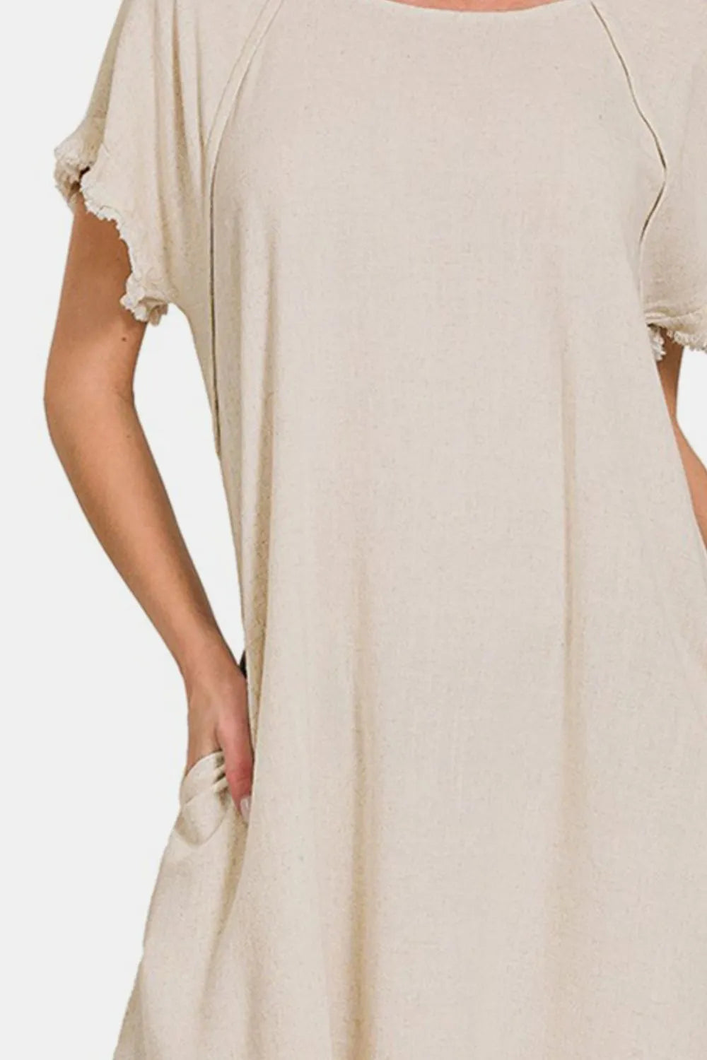 Image of Zenana Fringe Edge High Low Flowy Dress with Pockets | Queeble.shop