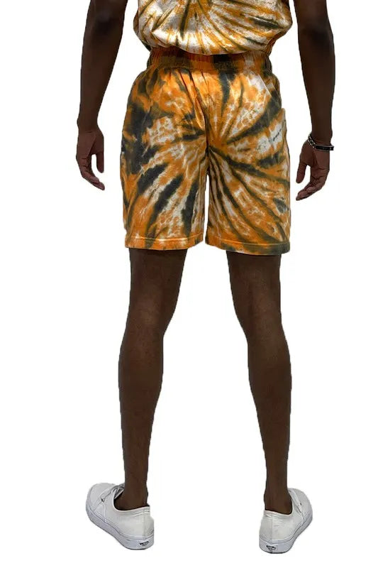 Image of WEIV Men's Full Size Cyclone Pinwheel Tie-dyed Sweat Shorts Plus Size | Queeble.shop