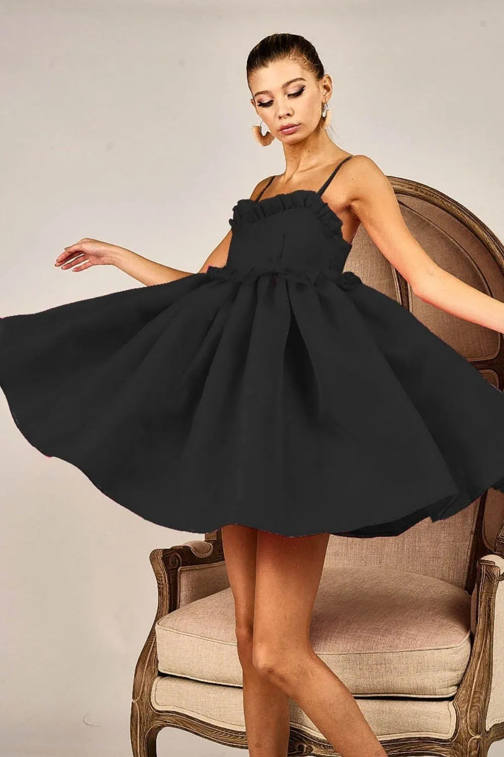 Image of BiBi Ruffled Edge Sweet Heart Neck Sleeveless Tulle Dress | Queeble.shop