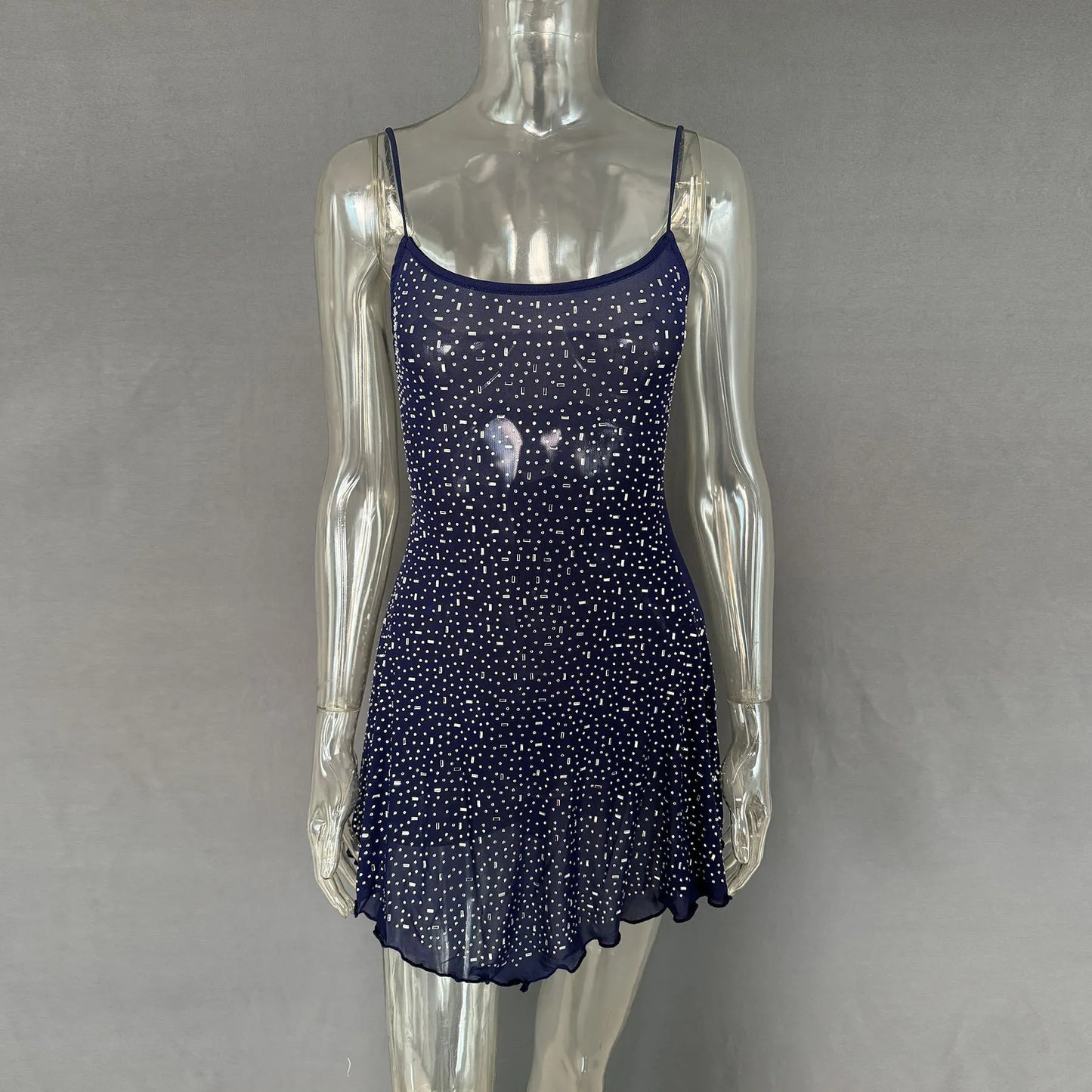 Image of Rhinestone Decor Mini Cami Dress | Queeble.shop