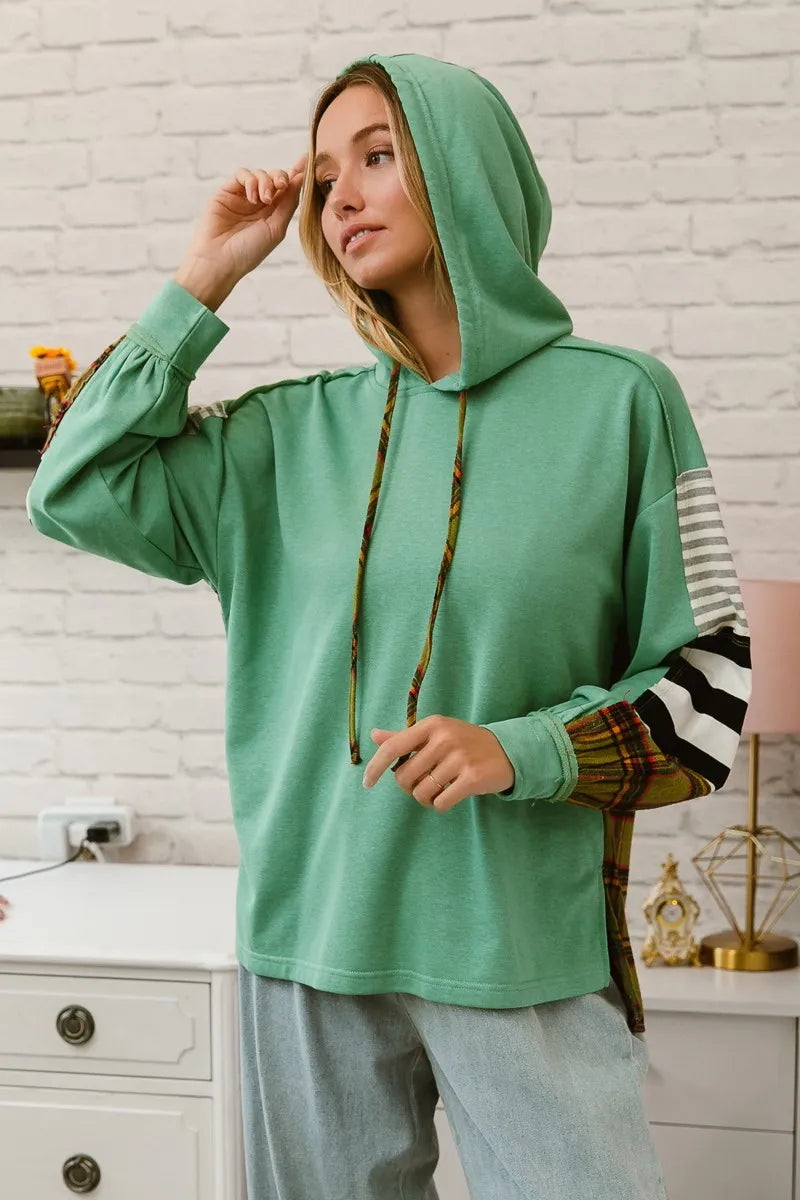 Image of BiBi Plaid With Stripes Mix Match French Terry Hoodie | Queeble.shop