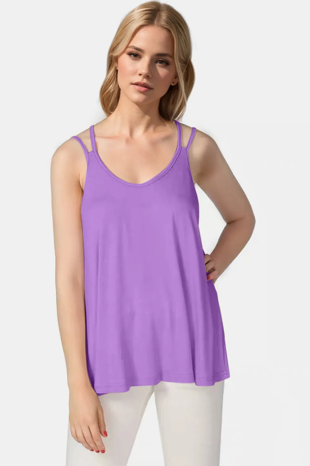 Image of Basic Bae Bamboo Scoop Neck Double Spaghetti Straps Cami | Queeble.shop