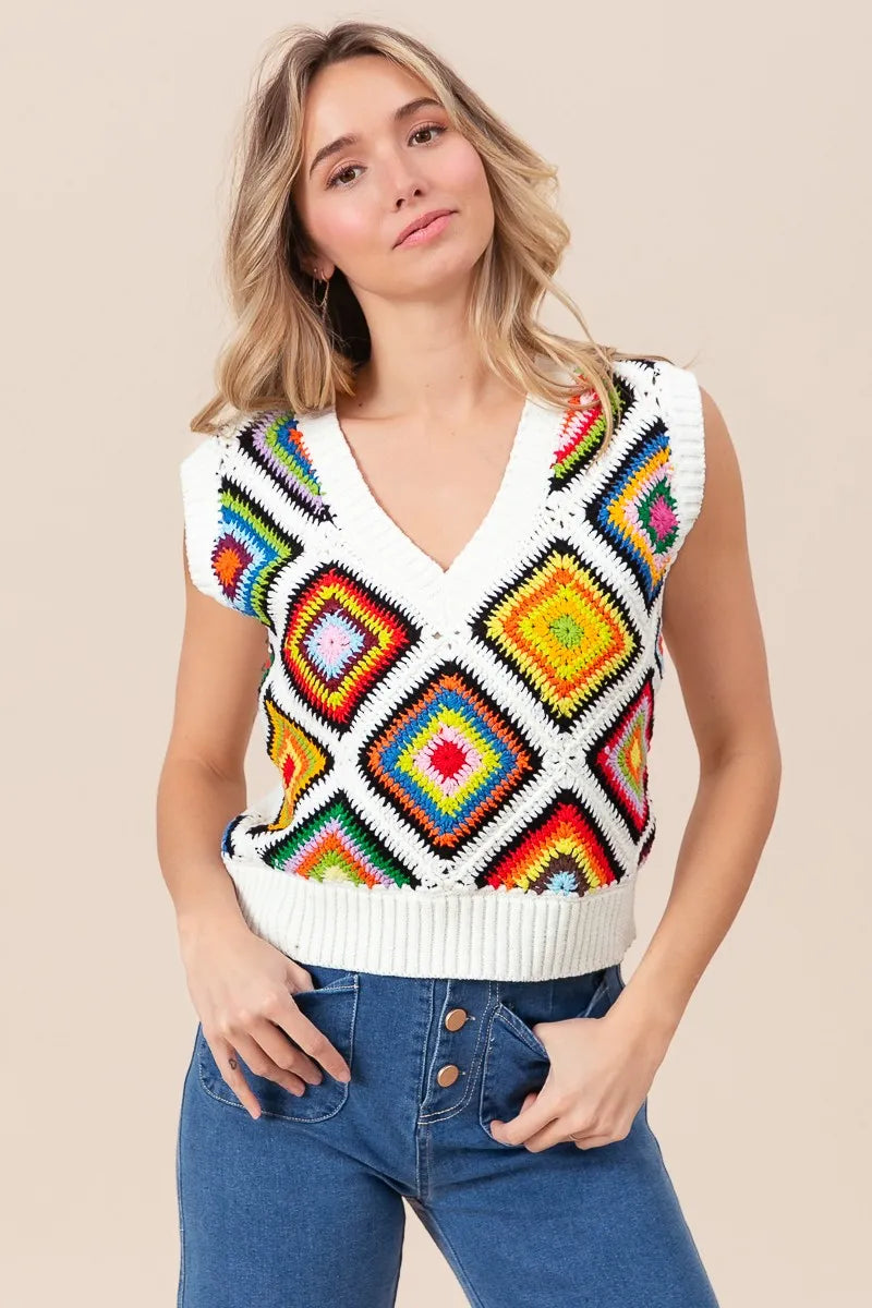 Image of BiBi Diamond Granny Square Sweater Vest | Queeble.shop