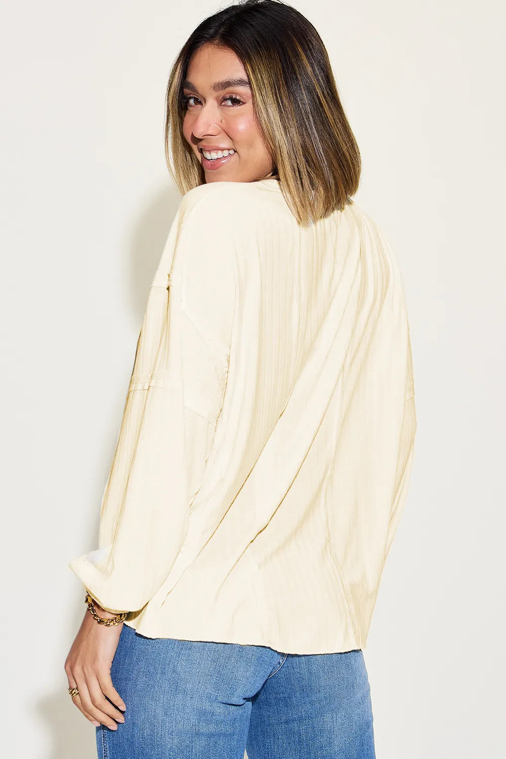 Image of Basic Bae Full Size Ribbed Round Neck Long Sleeve T-Shirt | Queeble.shop