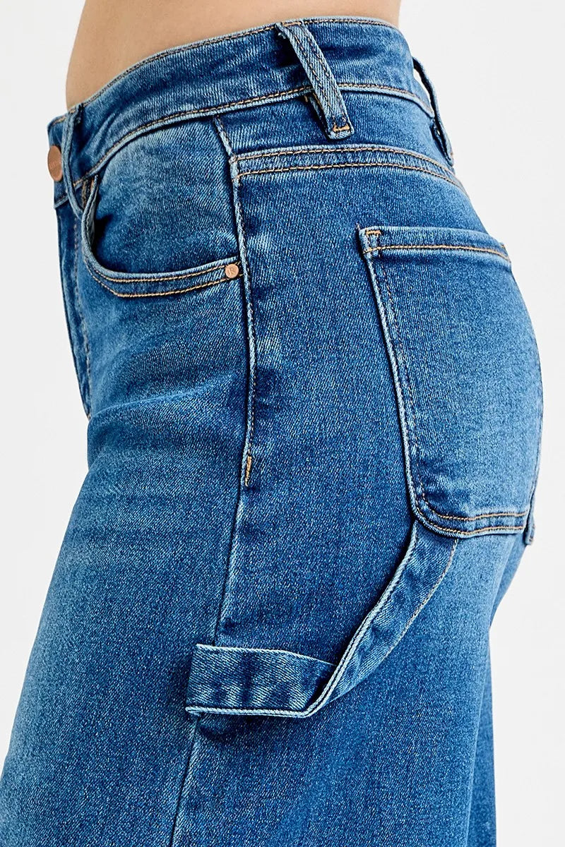 Image of RISEN Full Size High Rise Wide Leg Patch Detailed Jeans Plus Size | Queeble.shop