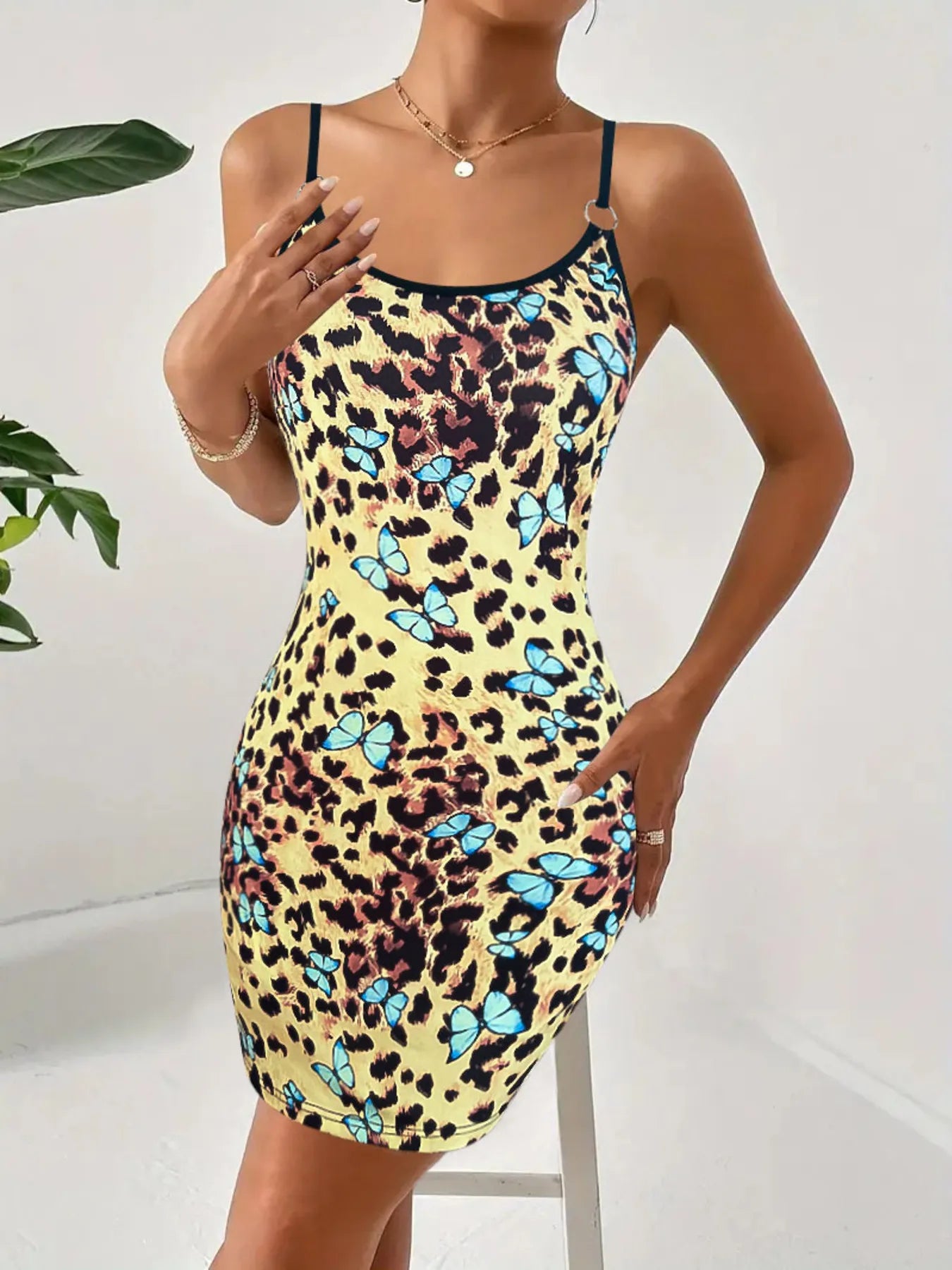 Image of Leopard Print Butterfly Mini Cami Dress | Queeble.shop