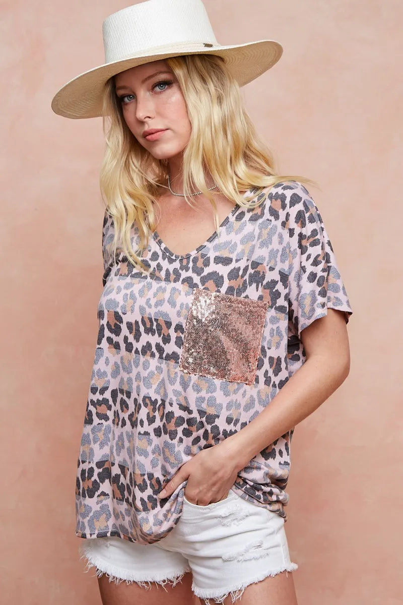 Image of BiBi Leopard Stripe Printed Jersey T-Shirt | Queeble.shop