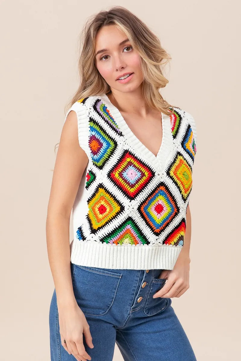 Image of BiBi Diamond Granny Square Sweater Vest | Queeble.shop
