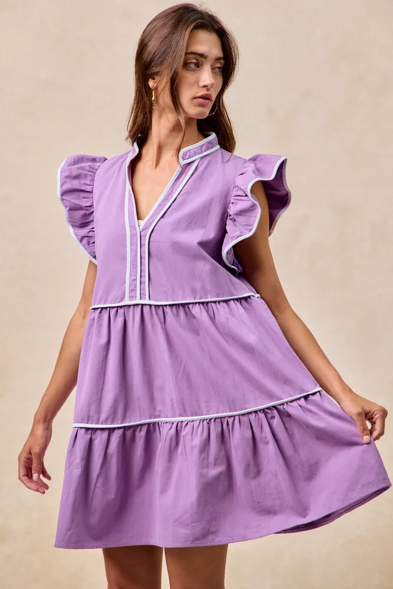 Image of BiBi Gameday Theme Contrast Binding Ruffled Dress | Queeble.shop