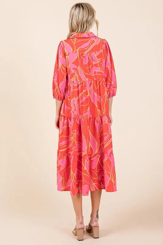 Image of Mittoshop Tiered Printed Collared Neck Midi Dress | Queeble.shop