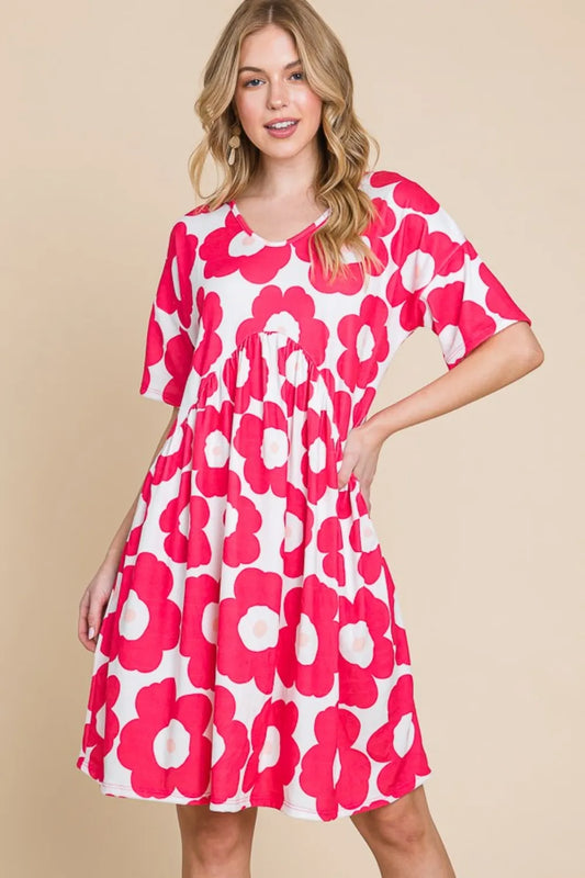 Image of BOMBOM Flower Print Ruched Dress | Queeble.shop