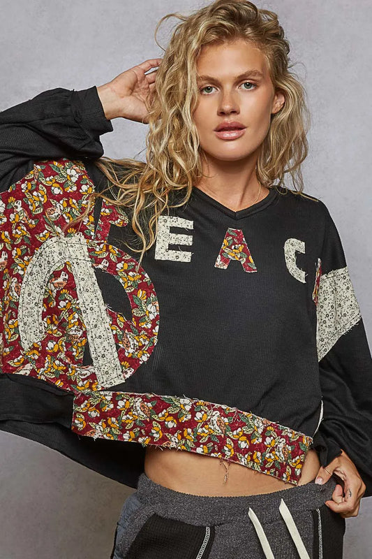 Image of POL Peace Patch Floral Long Sleeve Hoodie | Queeble.shop