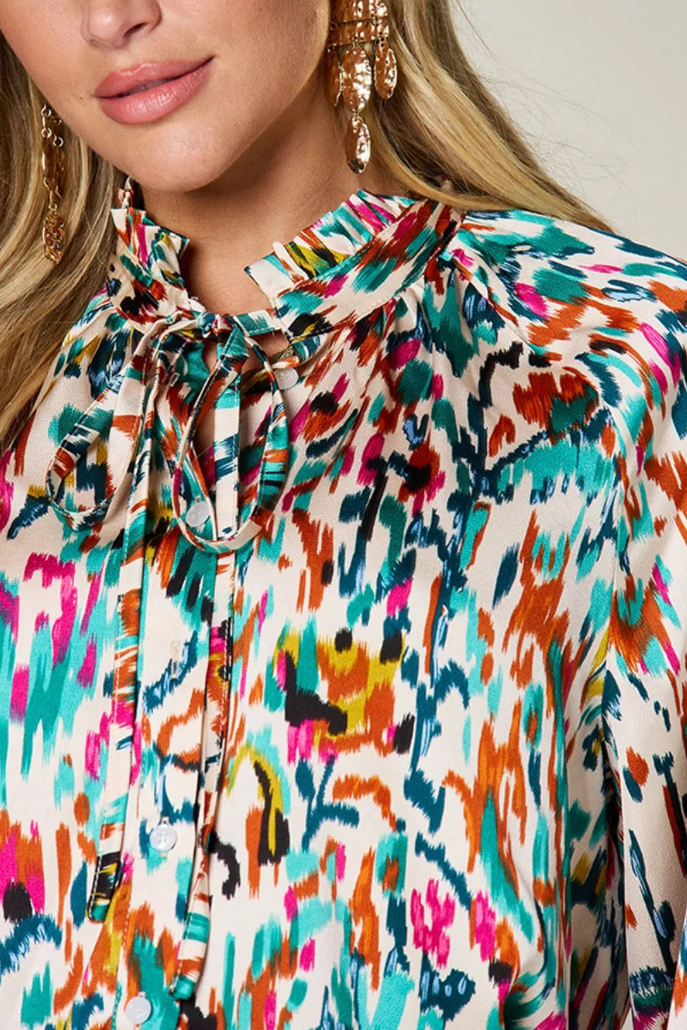 Image of Double Take Full Size Printed Button Up Long Sleeve Shirt | Queeble.shop