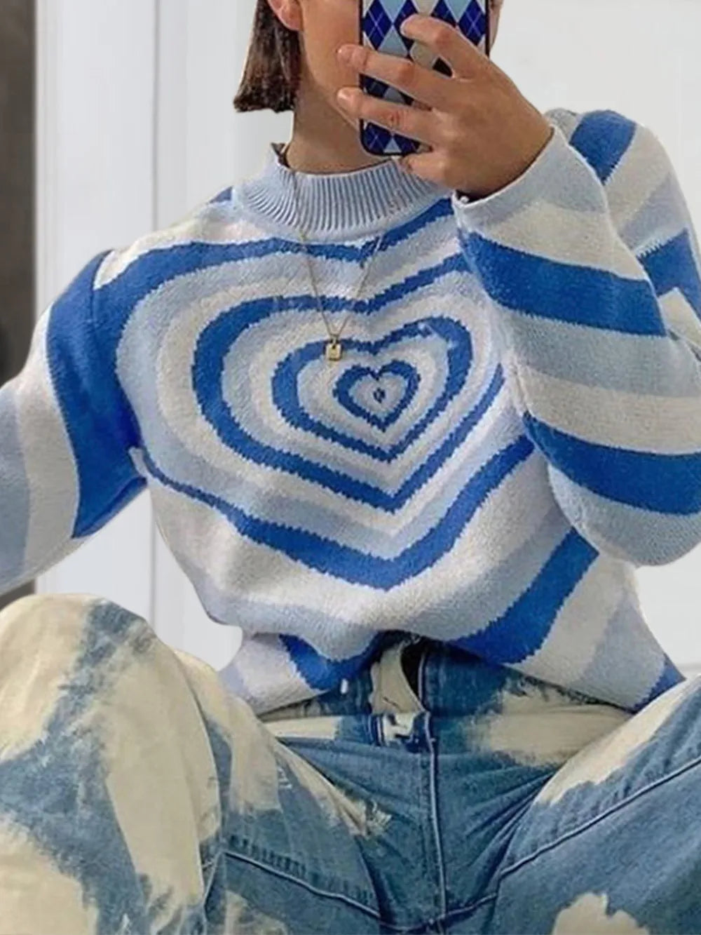 Image of Heart Mock Neck Long Sleeve Sweater | Queeble.shop