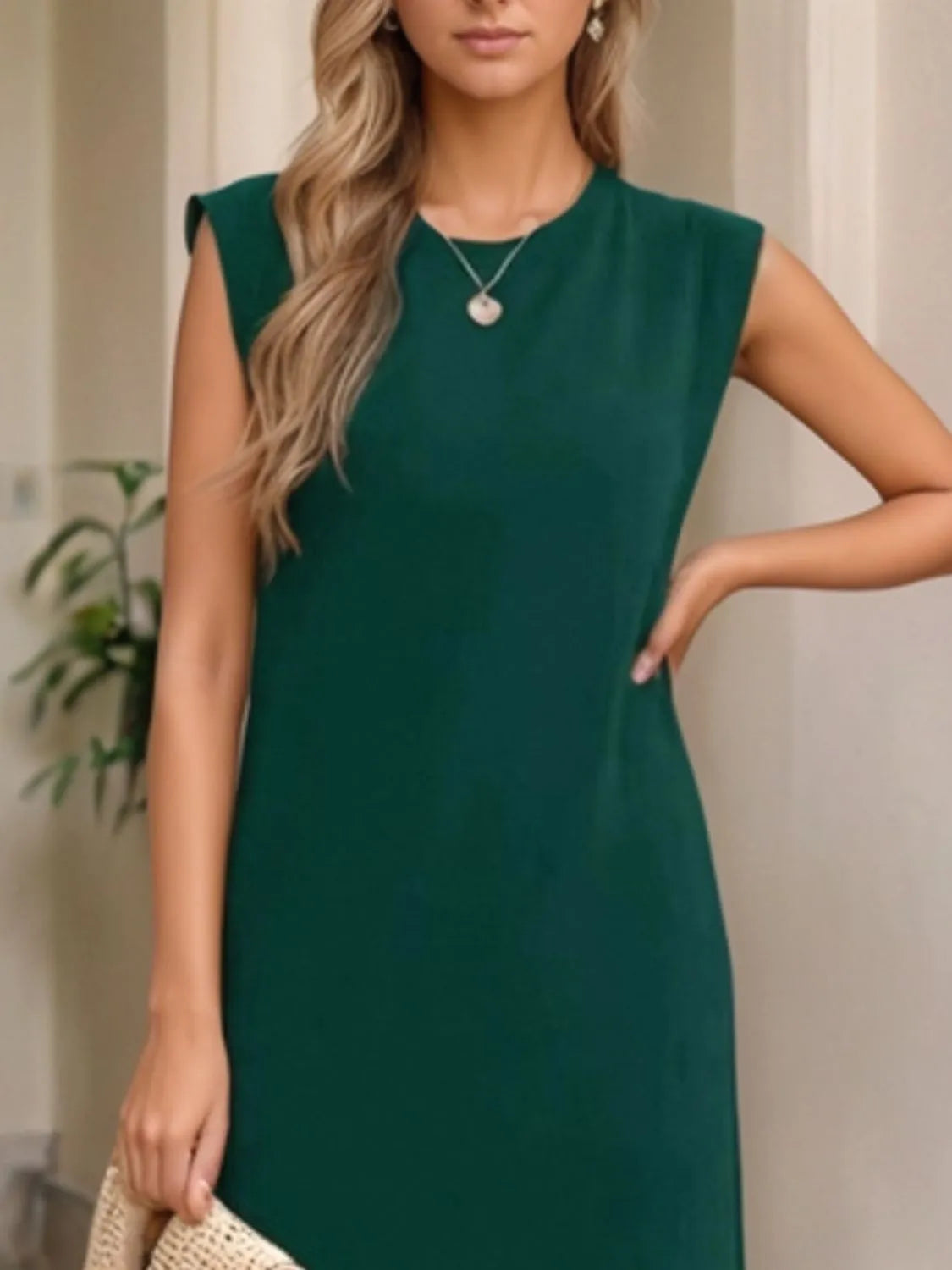 Image of Full Size Slit Round Neck Sleeveless Maxi Tank Dress Plus Size | Queeble.shop