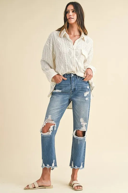 Image of Annie Wear Distressed Raw Hem Cropped Jeans | Queeble.shop