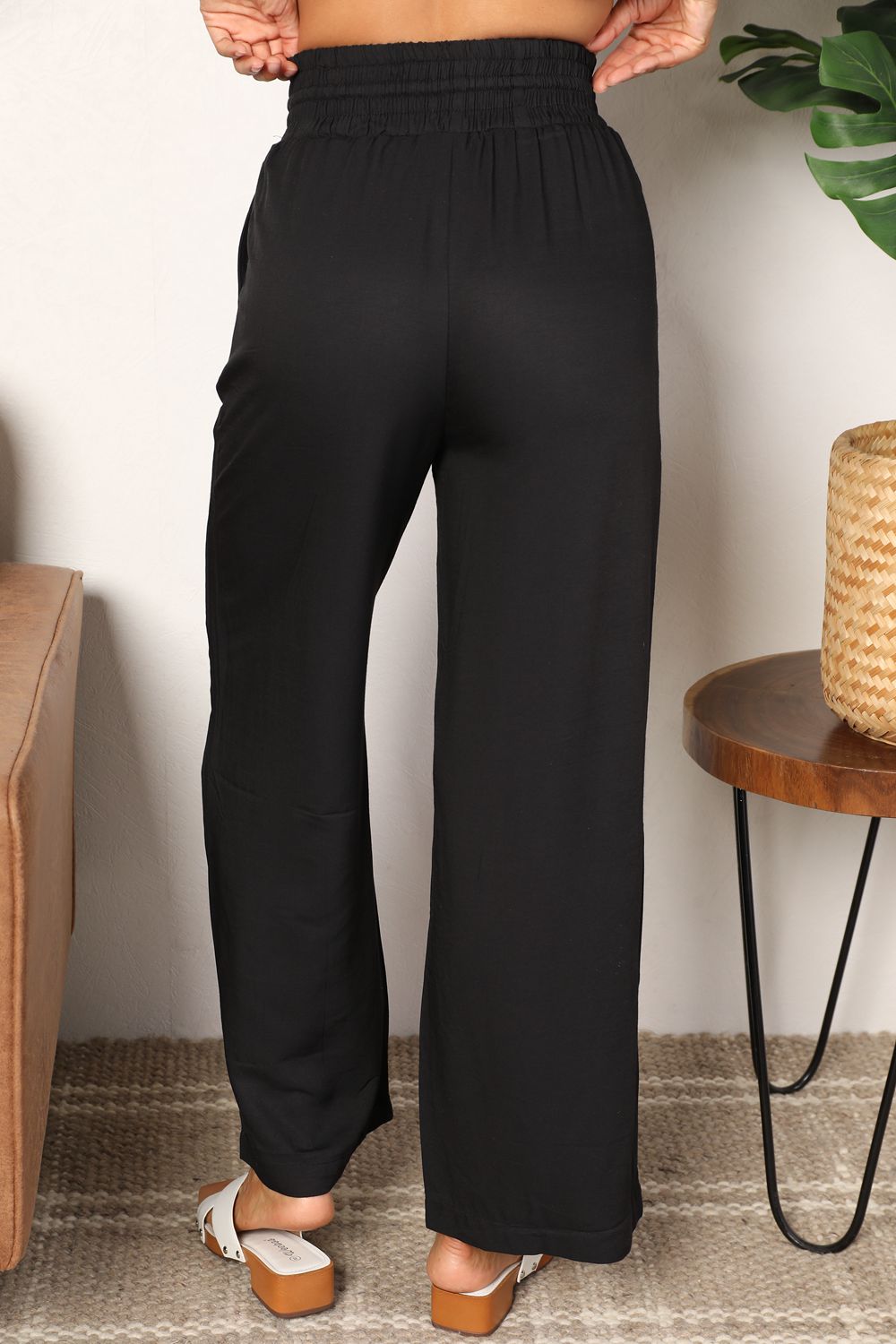 Image of Double Take Drawstring Smocked Waist Wide Leg Pants | Queeble.shop