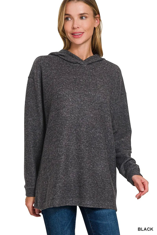 Image of Zenana Hooded Brushed Melange Hacci Sweater | Queeble.shop