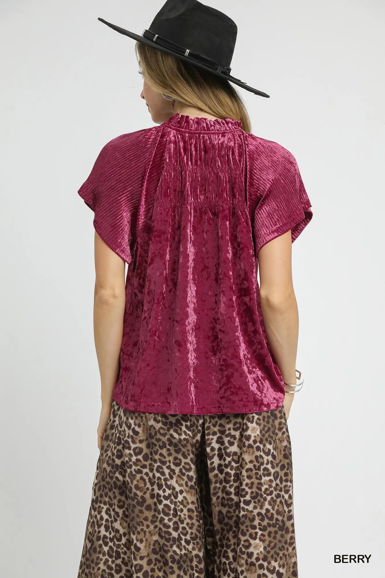 Image of Umgee Crushed Velvet Pleated Blouse | Queeble.shop