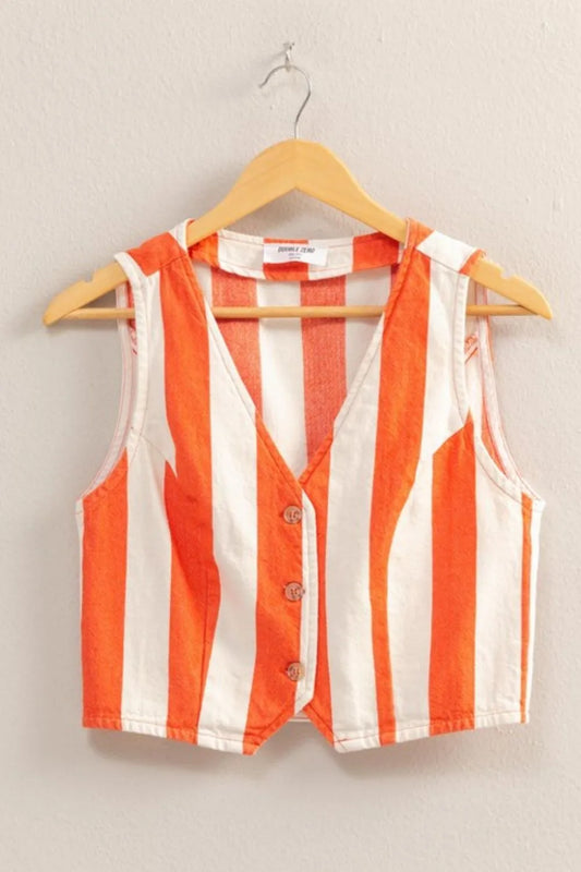 Image of HYFVE Woven Striped V-Neck Button Down Vest | Queeble.shop