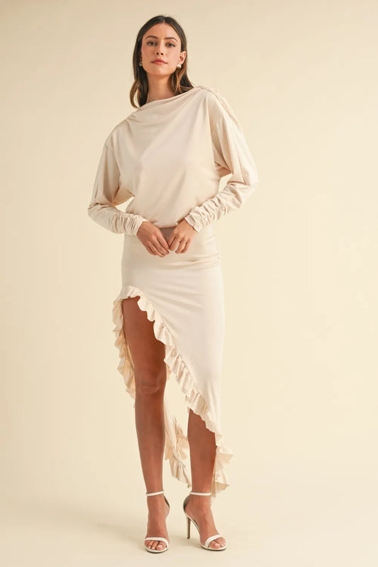 Image of Mable Backless Asymmetric Ruffle Hem Dress | Queeble.shop