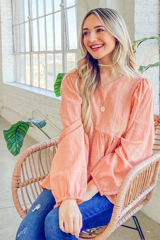 Image of And The Why Textured V Neck Blouse Top | Queeble.shop