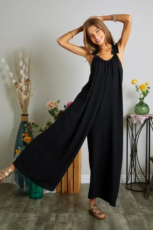 Image of ADORA Full Size Elastic Ruffle Shoulder Jumpsuit Plus Size | Queeble.shop