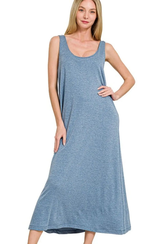 Image of Zenana French Terry Twisted Strap Midi Dress | Queeble.shop
