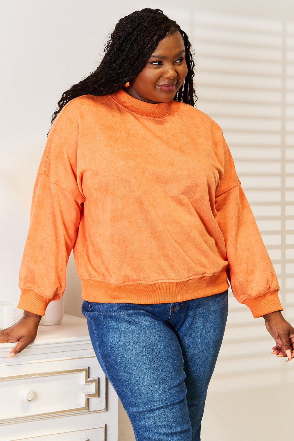 Image of Basic Bae Round Neck Dropped Shoulder Sweatshirt | Queeble.shop