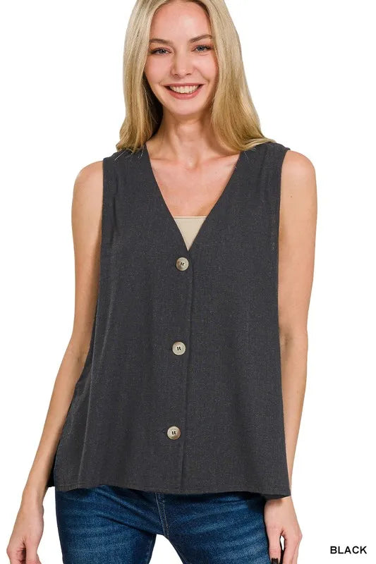 Image of Zenana Side Slit Button-Front Vest | Queeble.shop