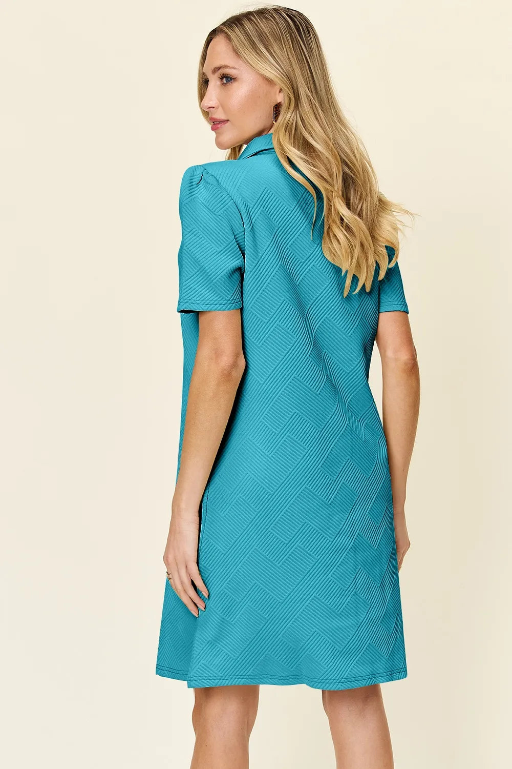 Image of Double Take Full Size Texture Collared Neck Short Sleeve Dress | Queeble.shop