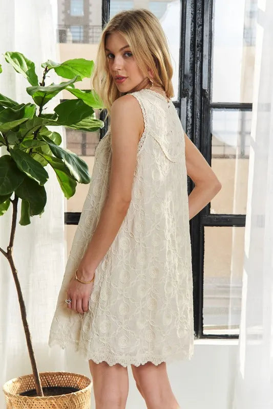 Image of ADORA Applique Round Neck Sleeveless Shift Dress | Queeble.shop