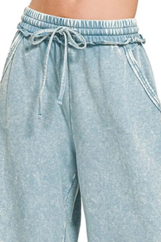 Image of Zenana Washed French Terry Palazzo With Pockets | Queeble.shop