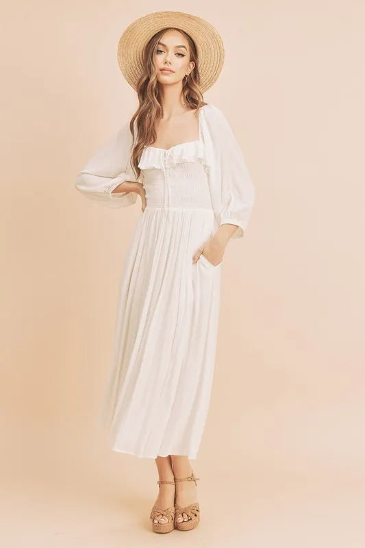 Image of Aemi + Co Ruffled Smocked Square Neck Balloon Sleeve Dress | Queeble.shop