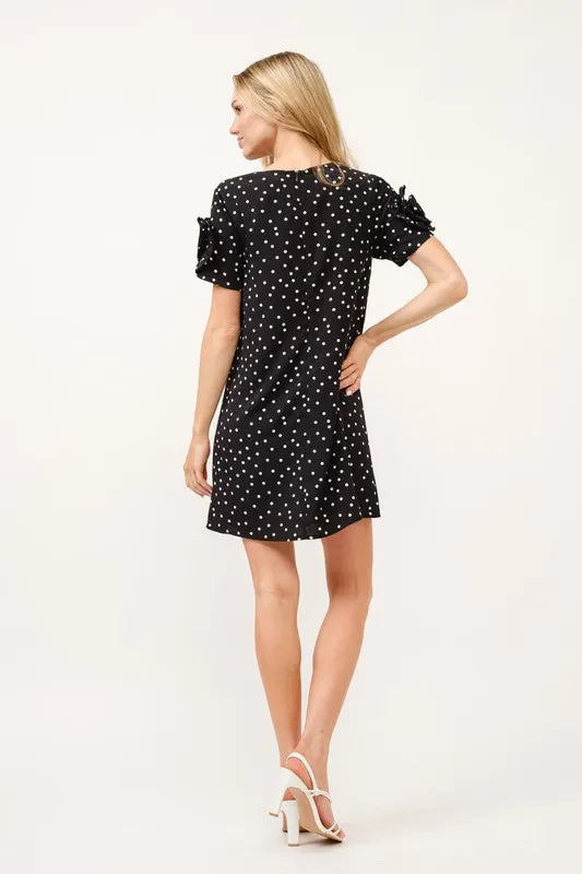 Image of And The Why Embellished Sleeve Polka Dots Shift Dress | Queeble.shop