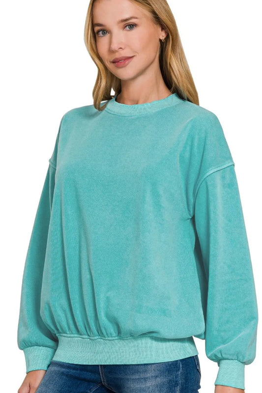 Image of Zenana Soft Fleece Pigment Dye Round-neck Sweatshirts | Queeble.shop