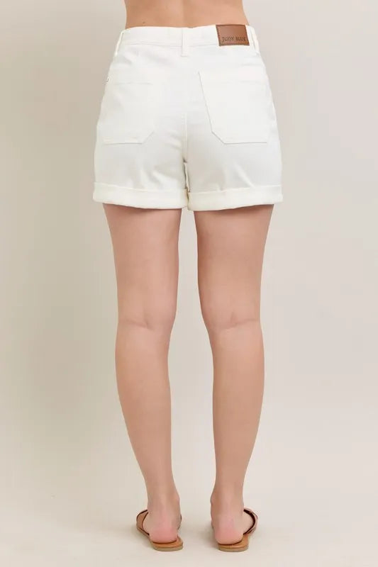 Image of Judy Blue Full Size High Waist Cuff Denim Shorts Plus Size | Queeble.shop