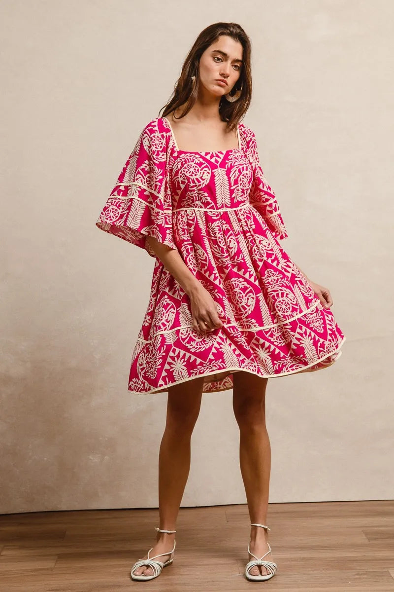 Image of BiBi Aztec Woven Printed Contrast Binding Dress | Queeble.shop