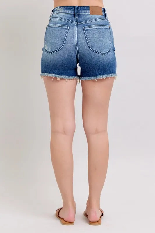 Image of Judy Blue Full Size V-Front Denim Shorts with Shield Pockets Plus Size | Queeble.shop