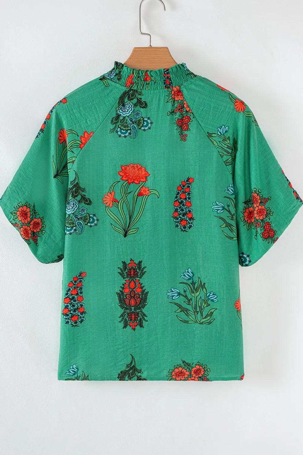 Image of Floral Print Notched Short Sleeve Blouse | Queeble.shop