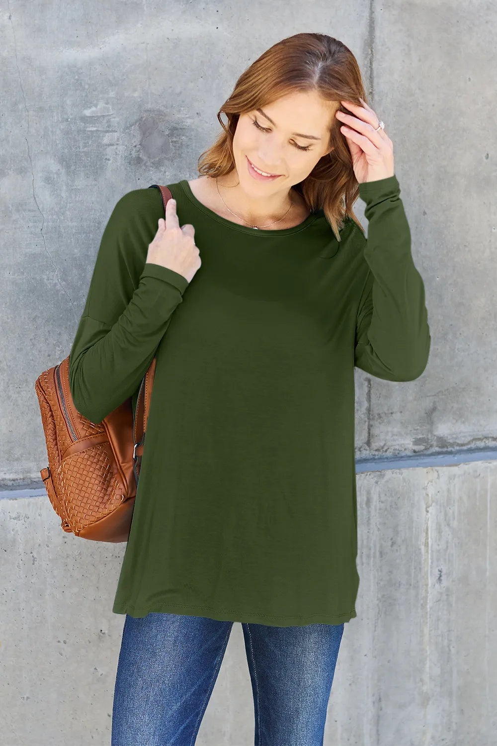 Image of Basic Bae Full Size Round Neck Dropped Shoulder T-Shirt | Queeble.shop